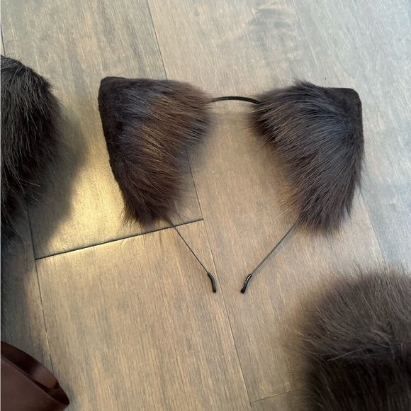 Handmade Siamese Cat Ears & Tail, Halloween Cosplay Costume Party Faux Fur Brown - Picture 4 of 5